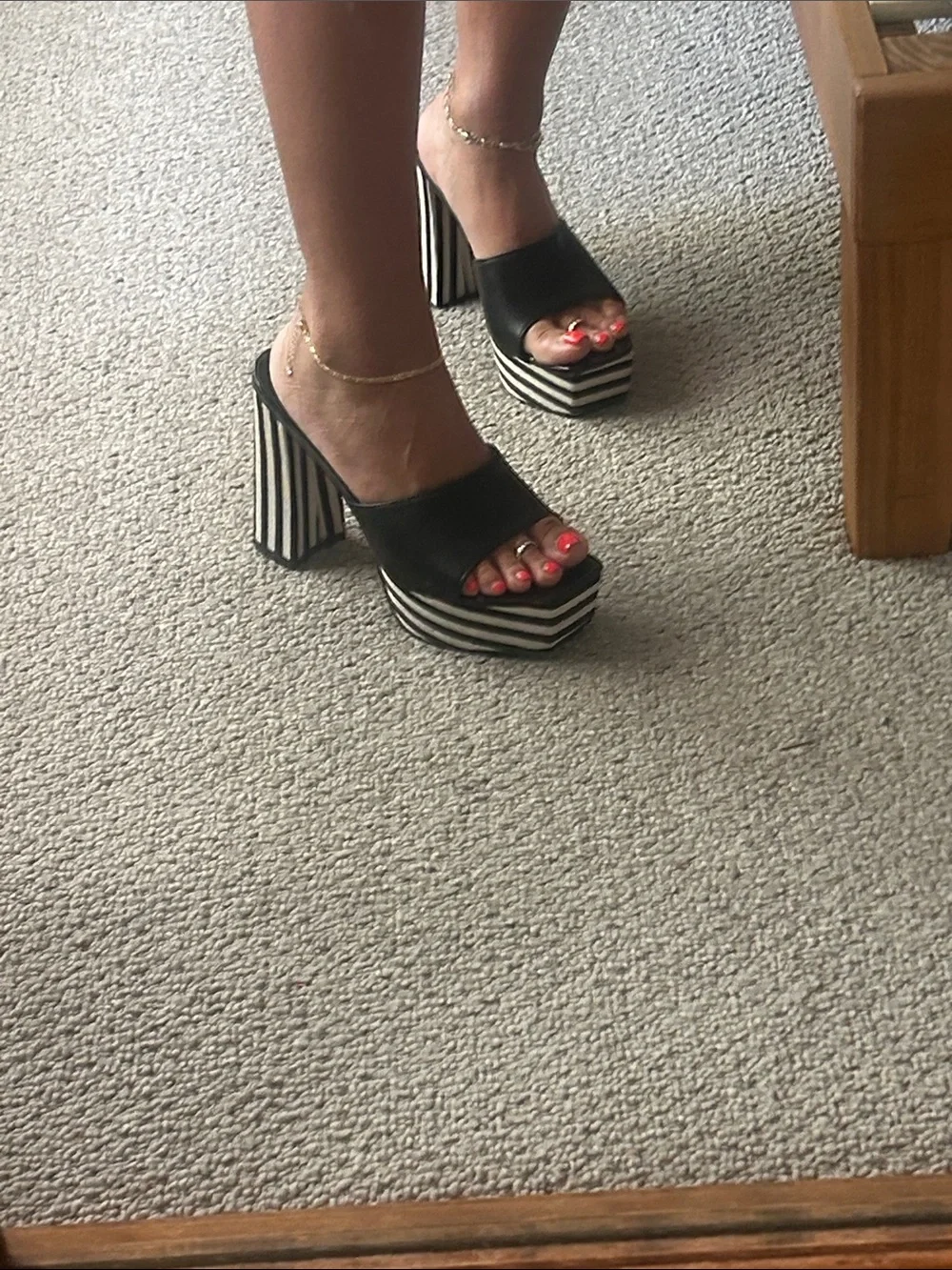 Urban Outfitters Black Platform Striped Block-Heel Mules